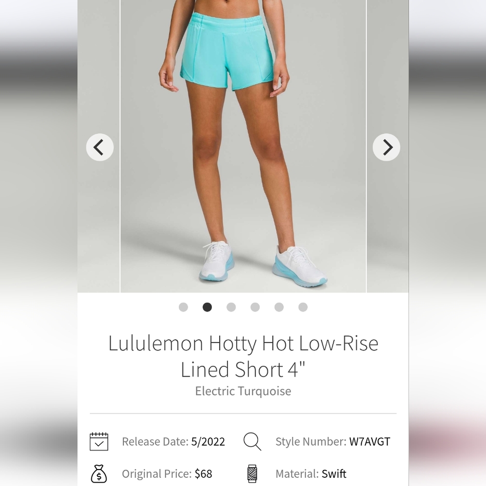 Lululemon Hotty Hot Low Rise 4" Electric Turquoise Size 10